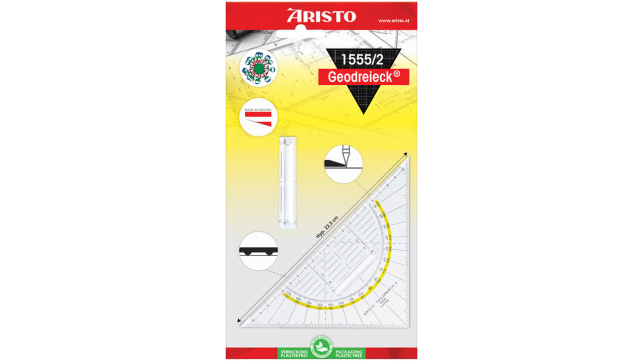 Geodriehoek Aristo 1552 160mm transparant met gele rand