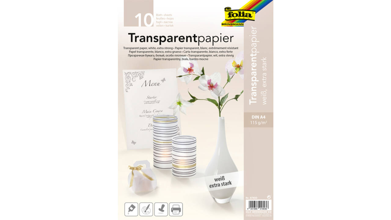 Transparant papier Folia A4 115gr 10 vel wit