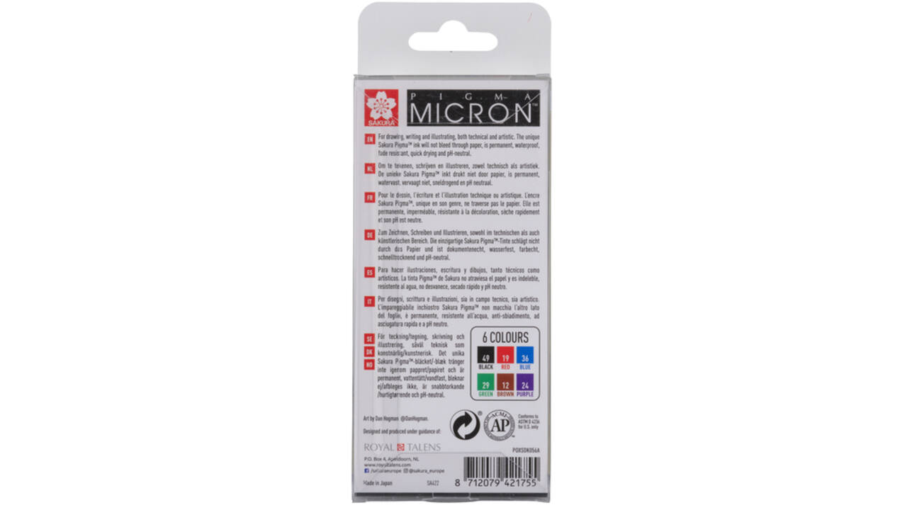 Fineliner Sakura Pigma Micron 05 basic set 6 kleuren