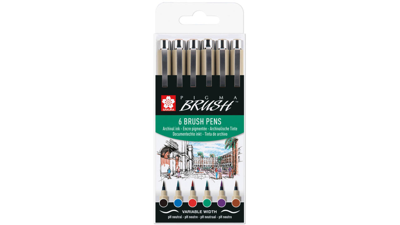 Brushpen Sakura Pigma set 6 kleuren