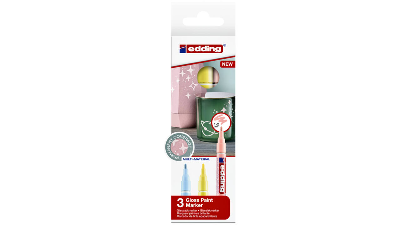 Viltstift edding 751 lakmarker rond 1-2mm pastel assorti set à 3 stuks