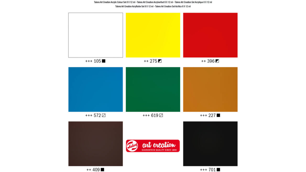 Acrylverf Talens Art Creation met stappenplan 12ml set à 8 kleuren