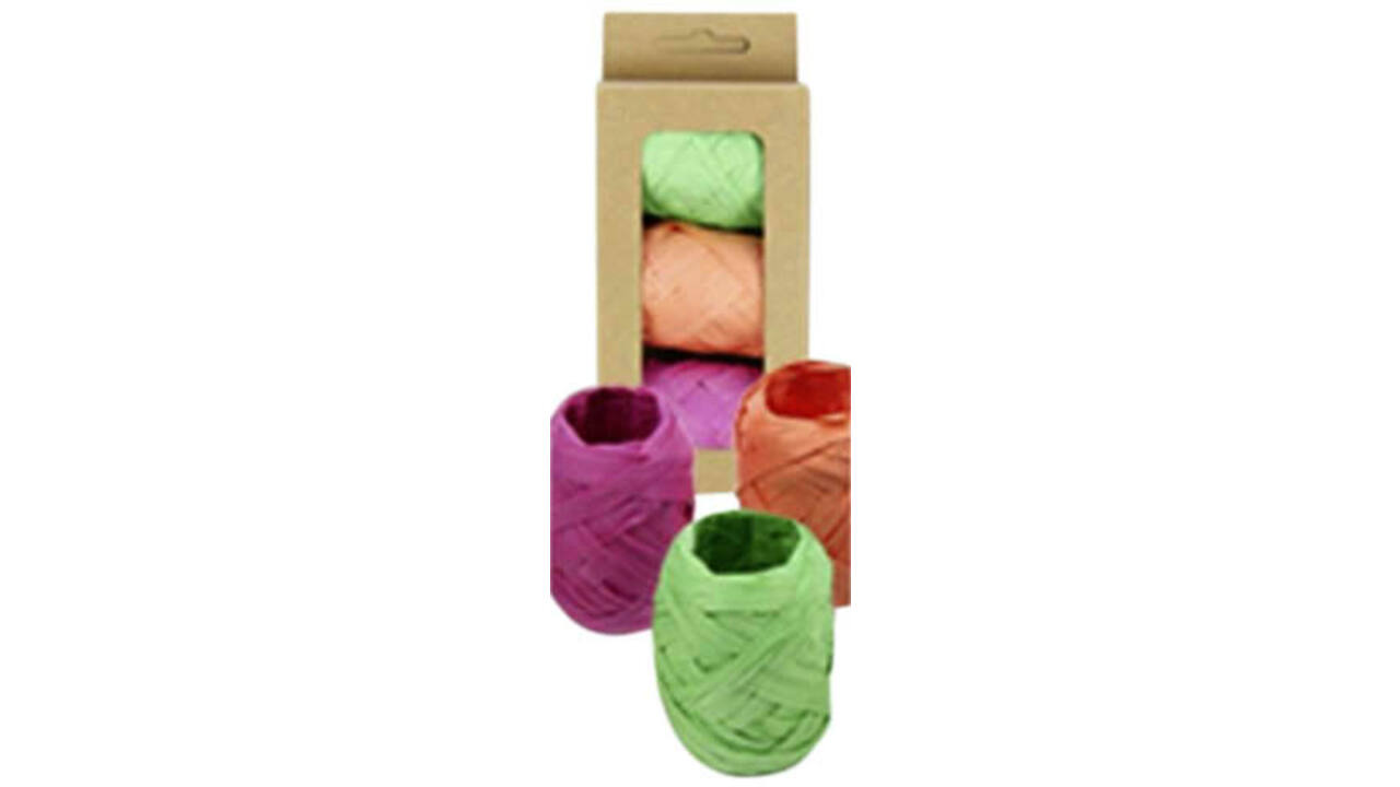 Lint raffia assorti: oranje, groen & roze