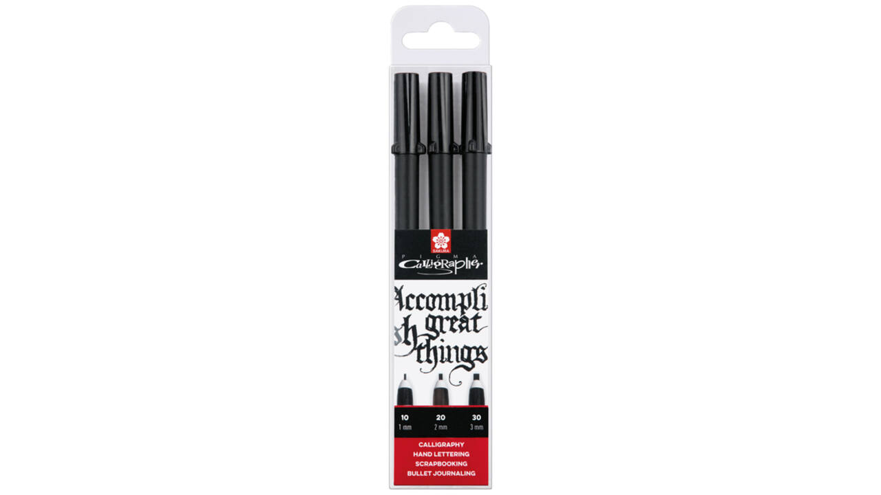 Kalligrafiepennen set Sakura Pigma 3 breedtes zwart