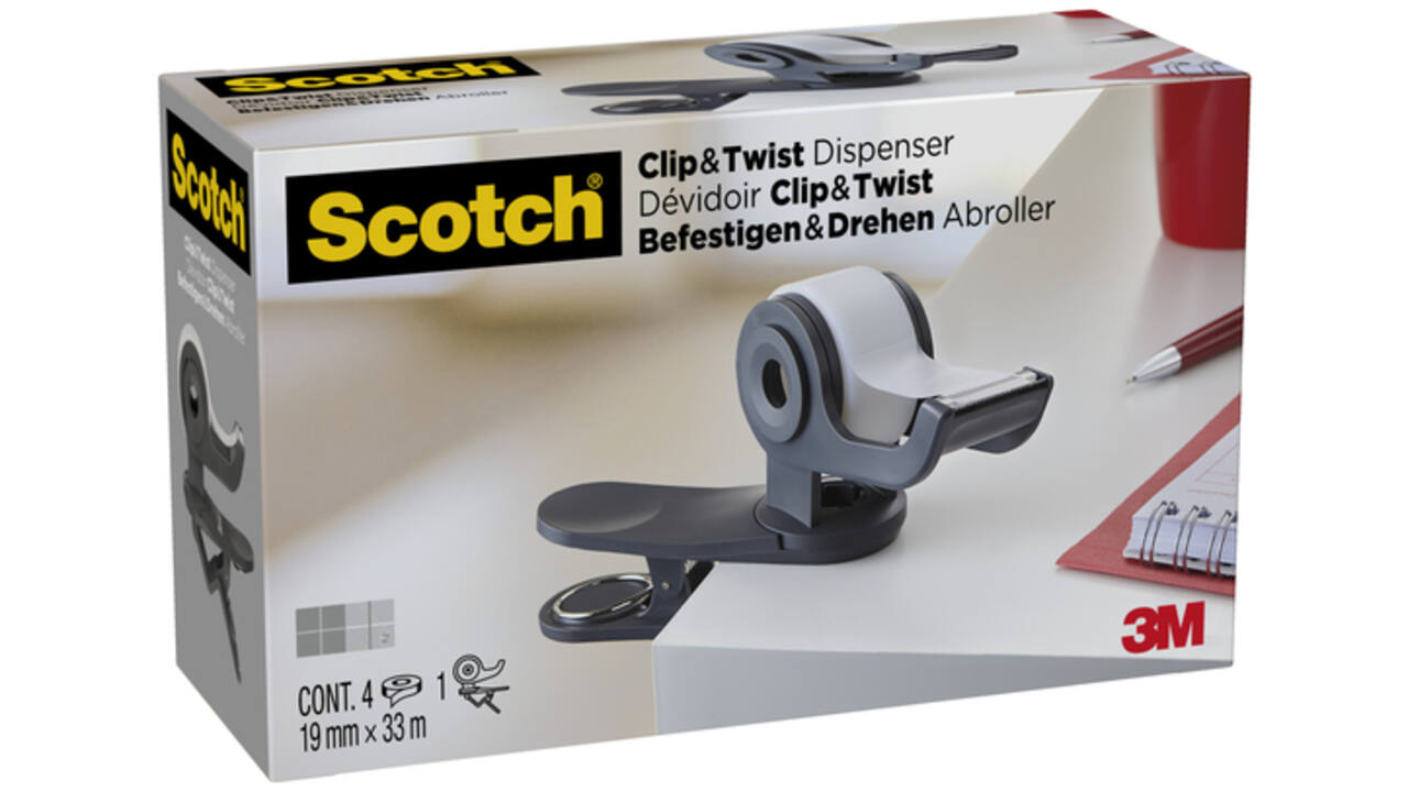 Plakbandhouder Scotch Clip C19 donkergrijs + 4rol magic tape 19mmx33m