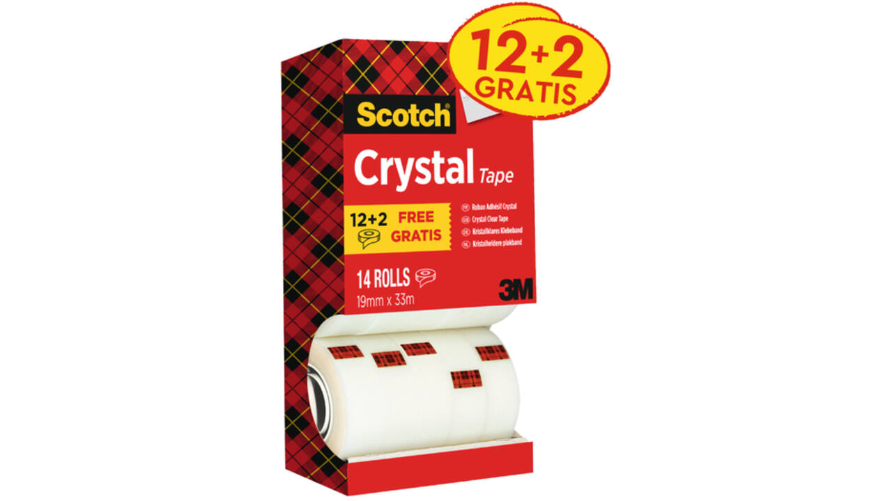 Plakband Scotch Crystal 600 19mmx33m transparant 12+2 gratis