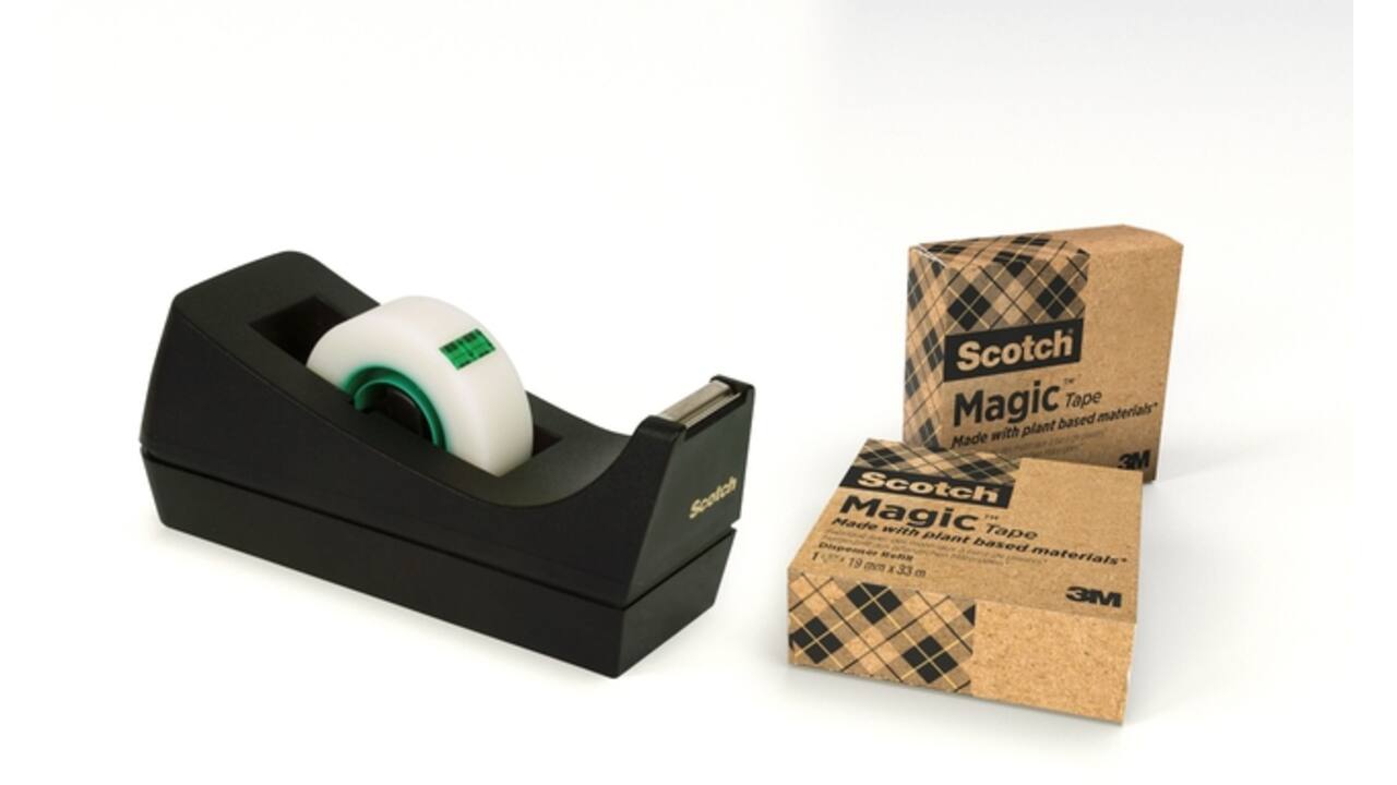 Plakbandhouder Scotch C38 recycled zwart + 3rol magic tape 900 19mmx33m