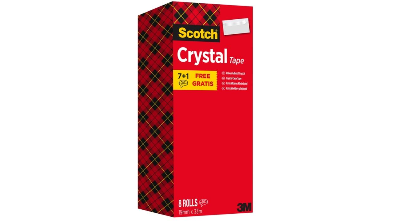 Plakband Scotch Crystal 600 19mmx33m transparant 7+1 gratis