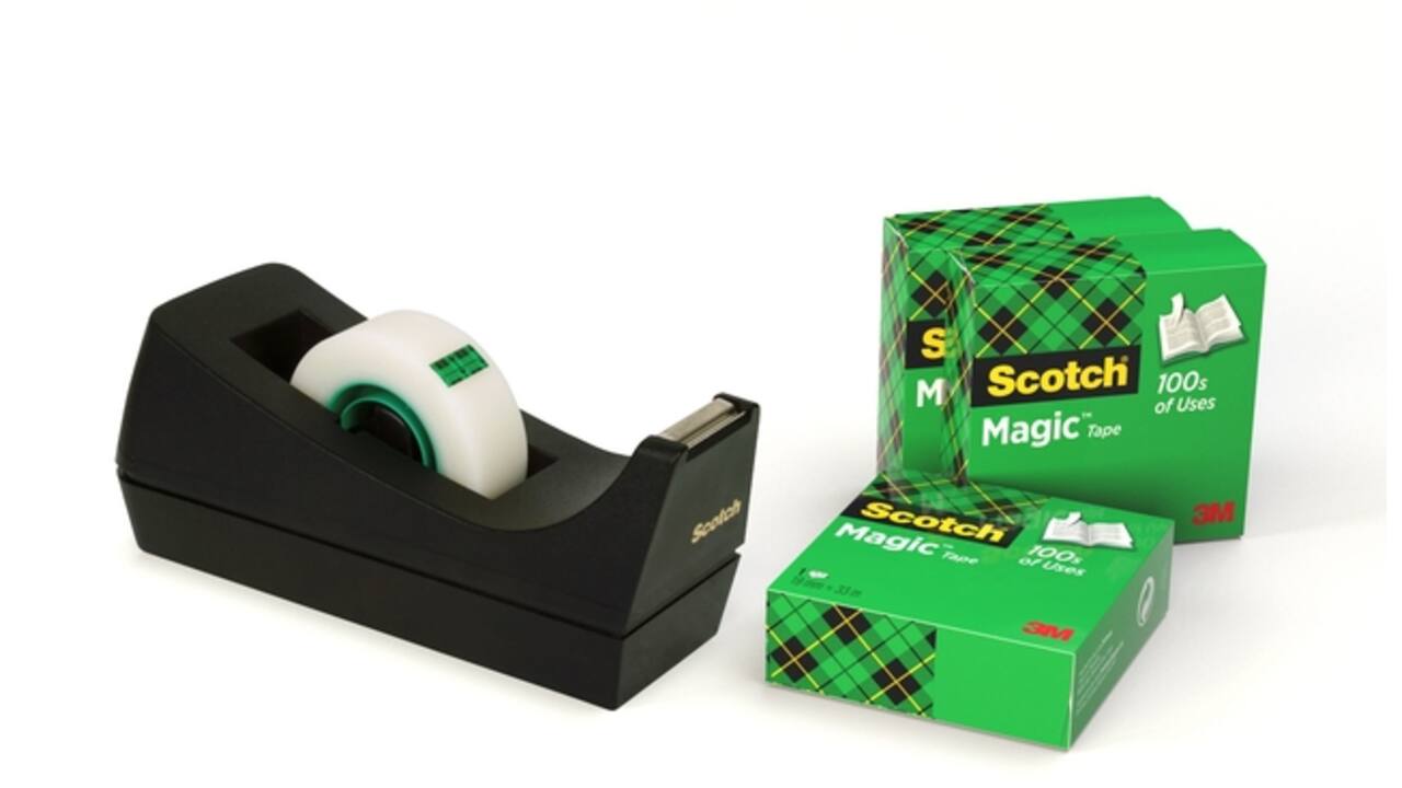 Plakbandhouder Scotch C38 zwart + 4 rollen magic tape 19mmx33m