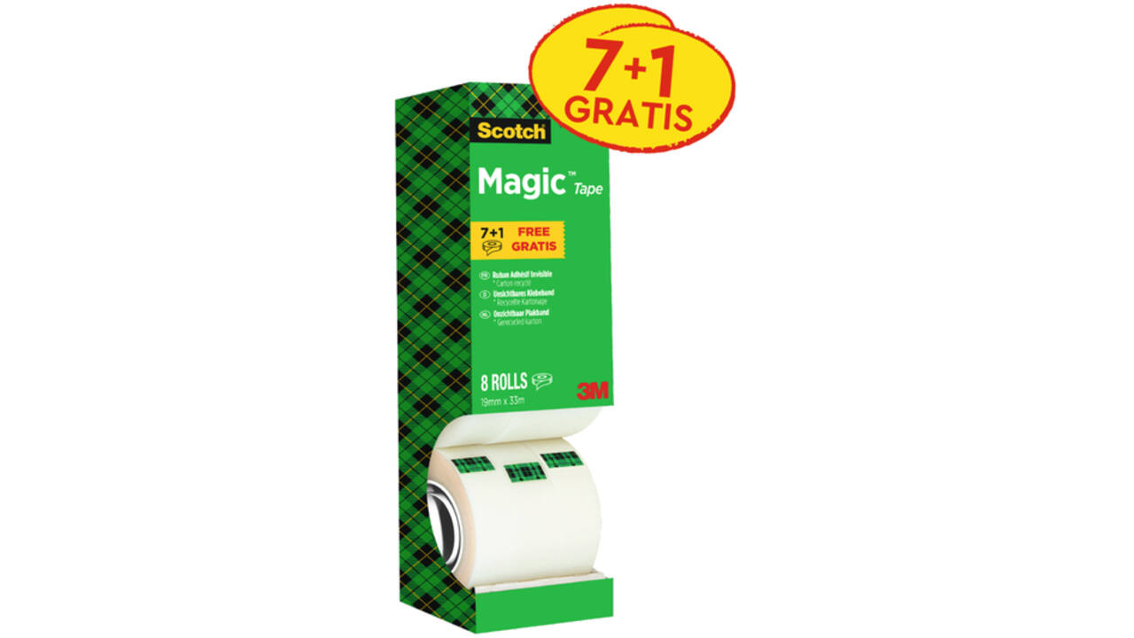Plakband Scotch Magic 810 19mmx33m onzichtbaar mat 7+1 gratis