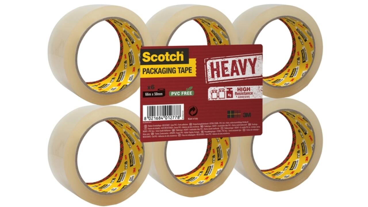 Verpakkingstape Scotch Heavy 50mmx66m transparant 6 rollen