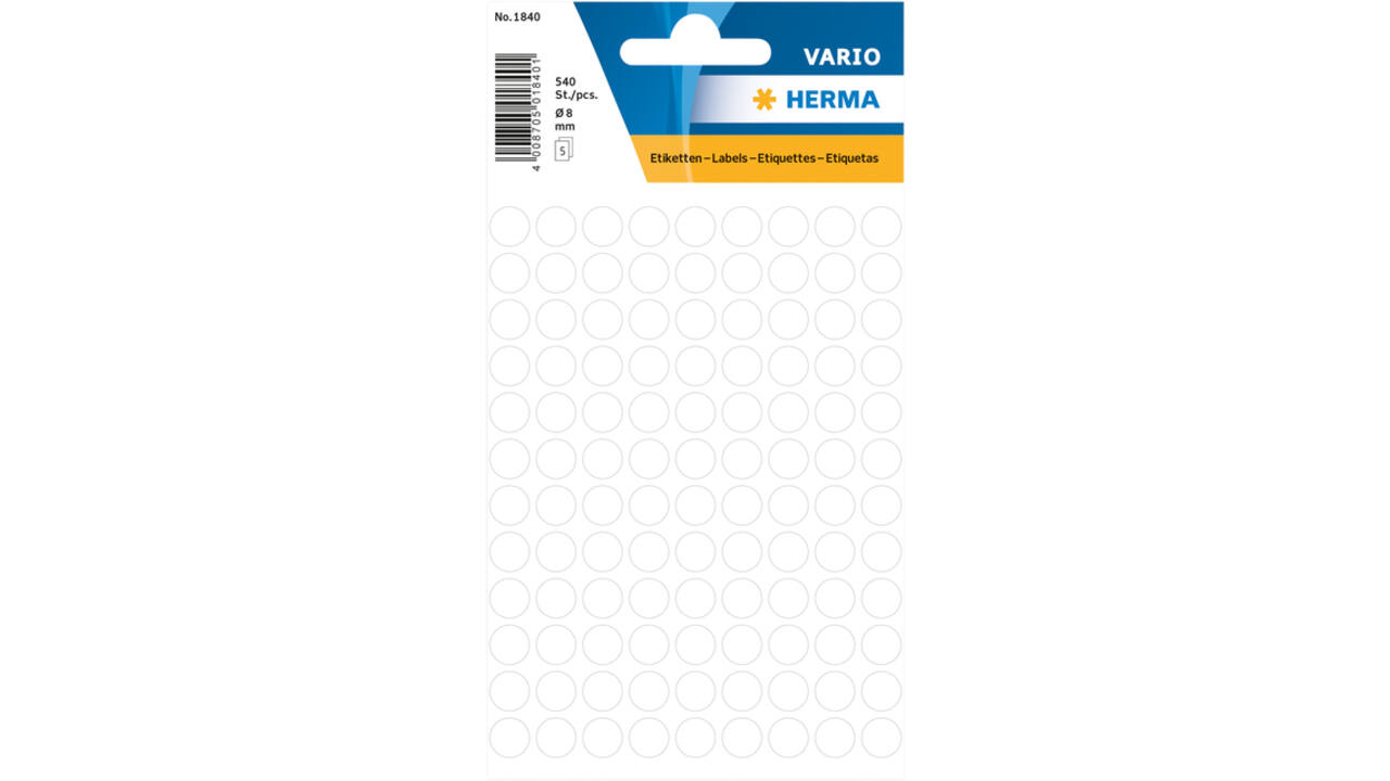 Etiket HERMA 1840 rond 8mm wit 540stuks