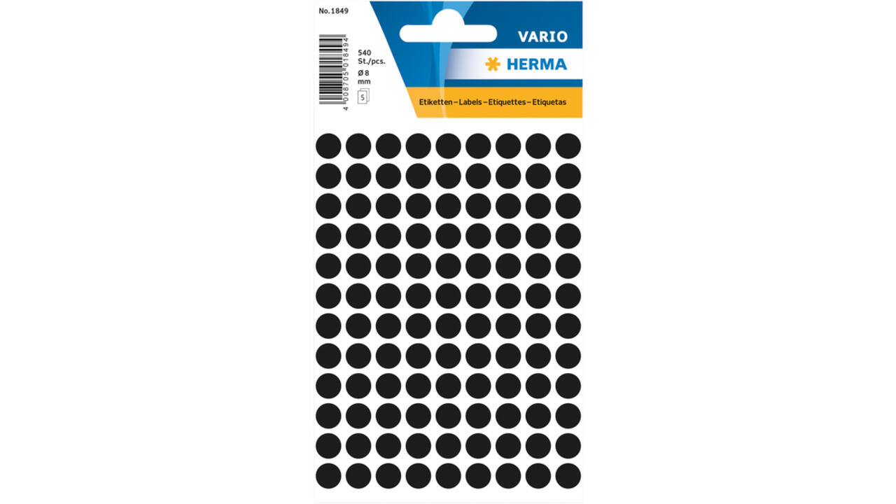 Etiket HERMA 1849 rond 8mm zwart 540stuks