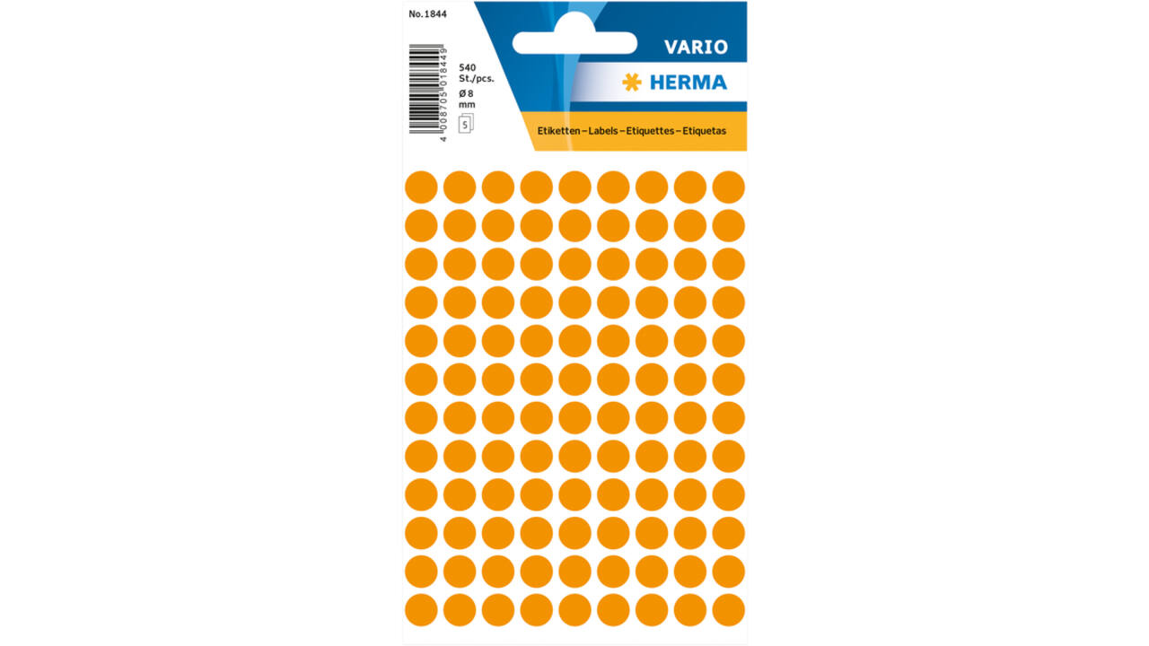 Etiket HERMA 1844 rond 8mm fluor oranje 540stuks