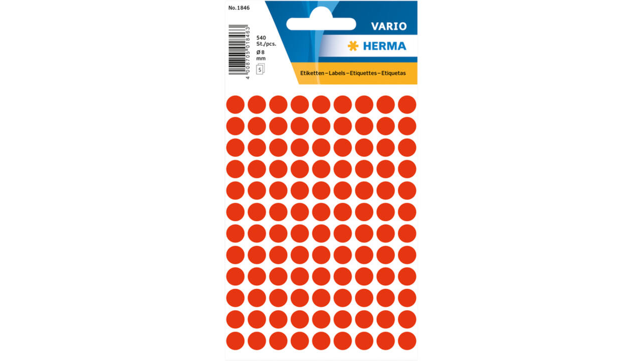 Etiket HERMA 1846 rond 8mm fluor rood 540stuks
