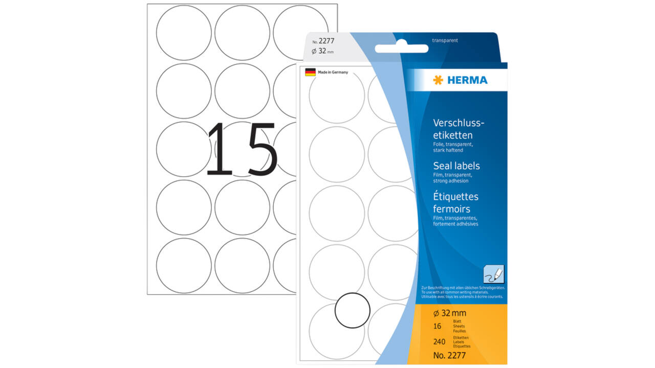 Etiket HERMA 2277 rond 32mm transparant 240stuks