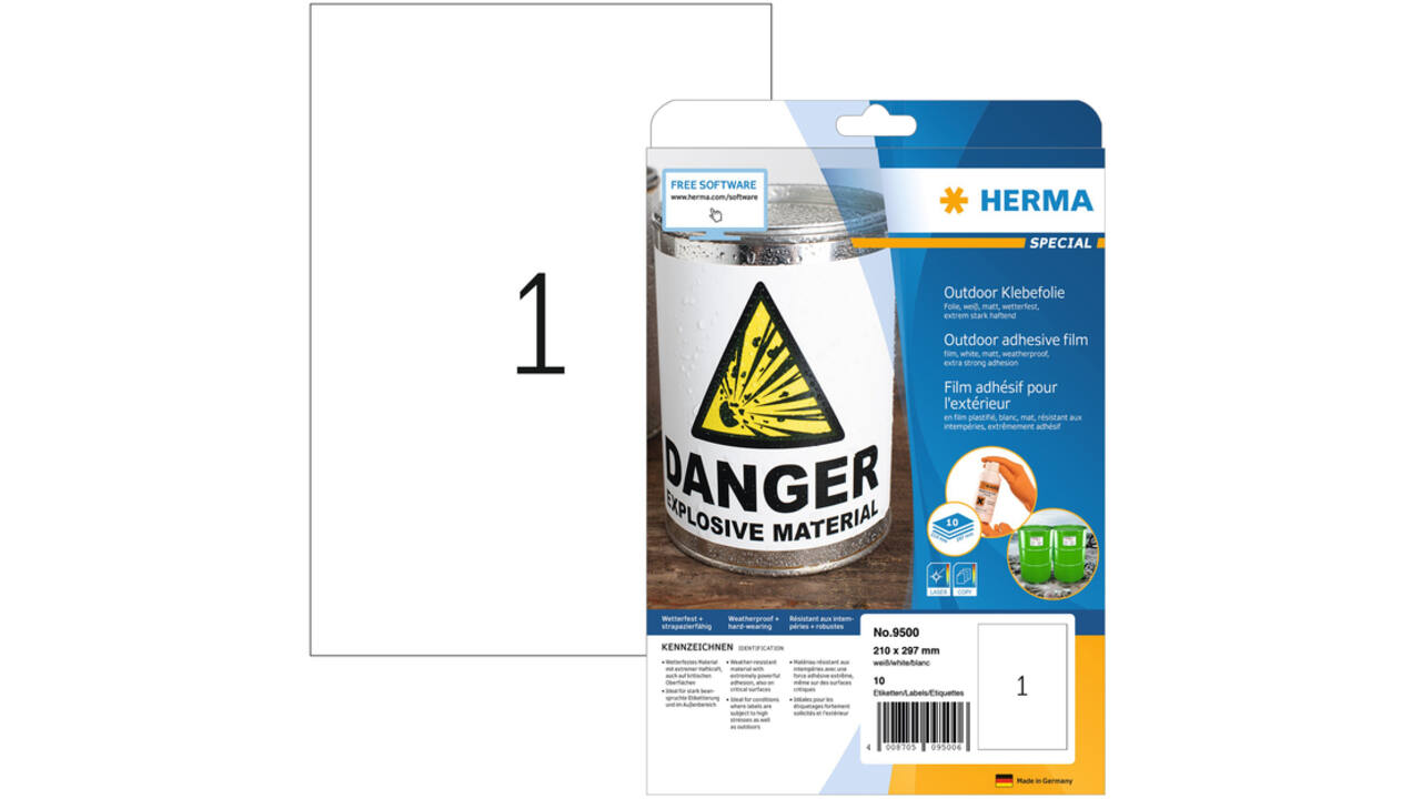 Etiket HERMA 9500 210x297mm weerbestendig wit 10stuks