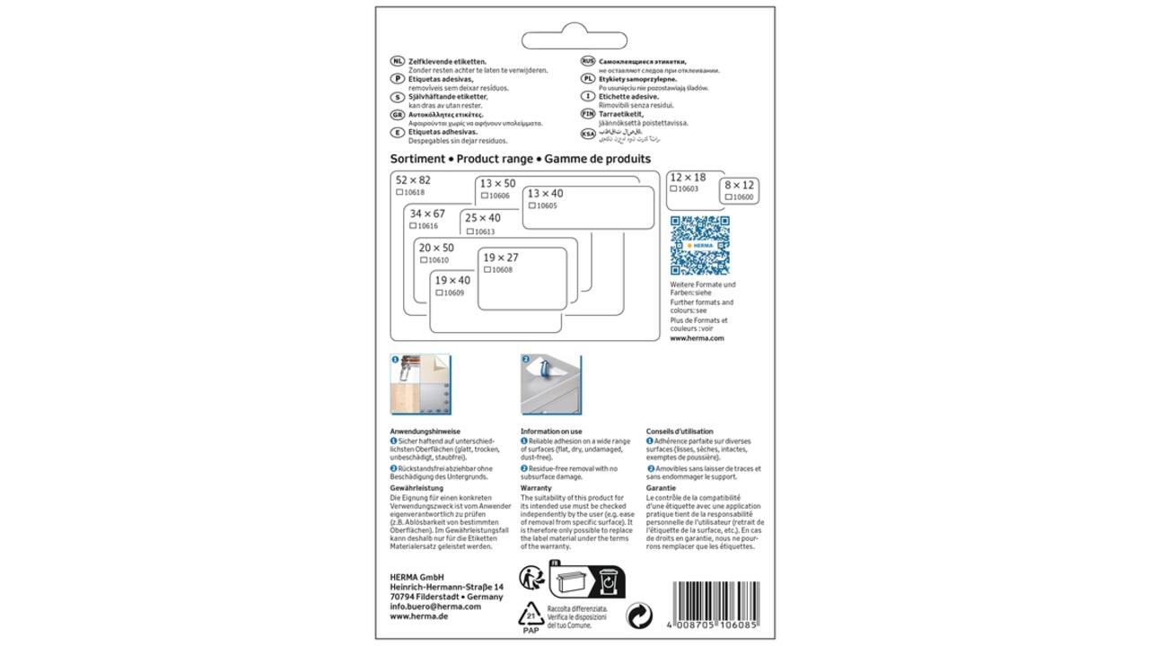 Etiket HERMA 10608 19x27mm verwijderbaar wit 960stuks
