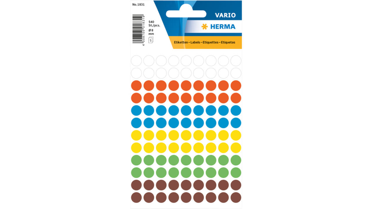 Etiket HERMA 1831 rond 8mm assorti 540stuks