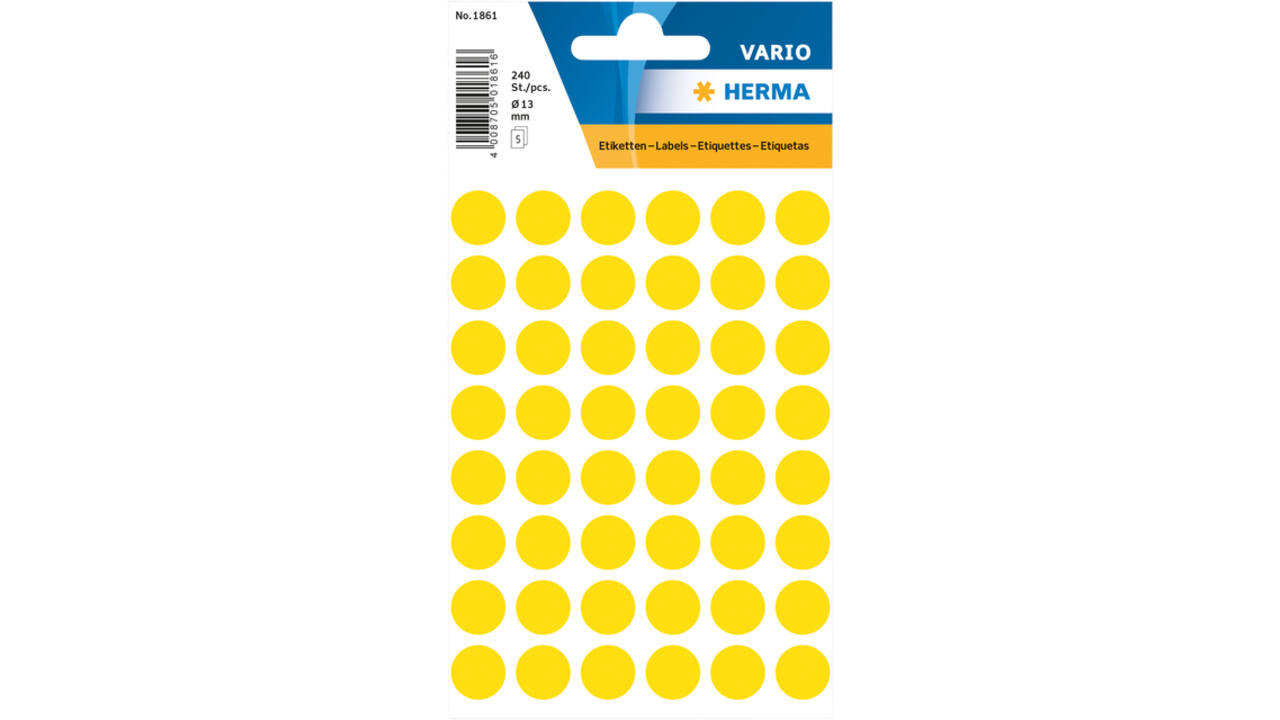 Etiket HERMA 1861 rond 12mm geel 240stuks