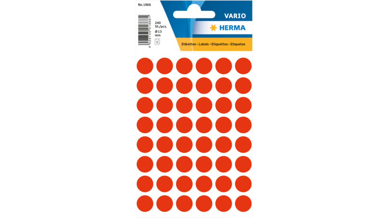 Etiket HERMA 1866 rond 12mm fluor rood 240stuks