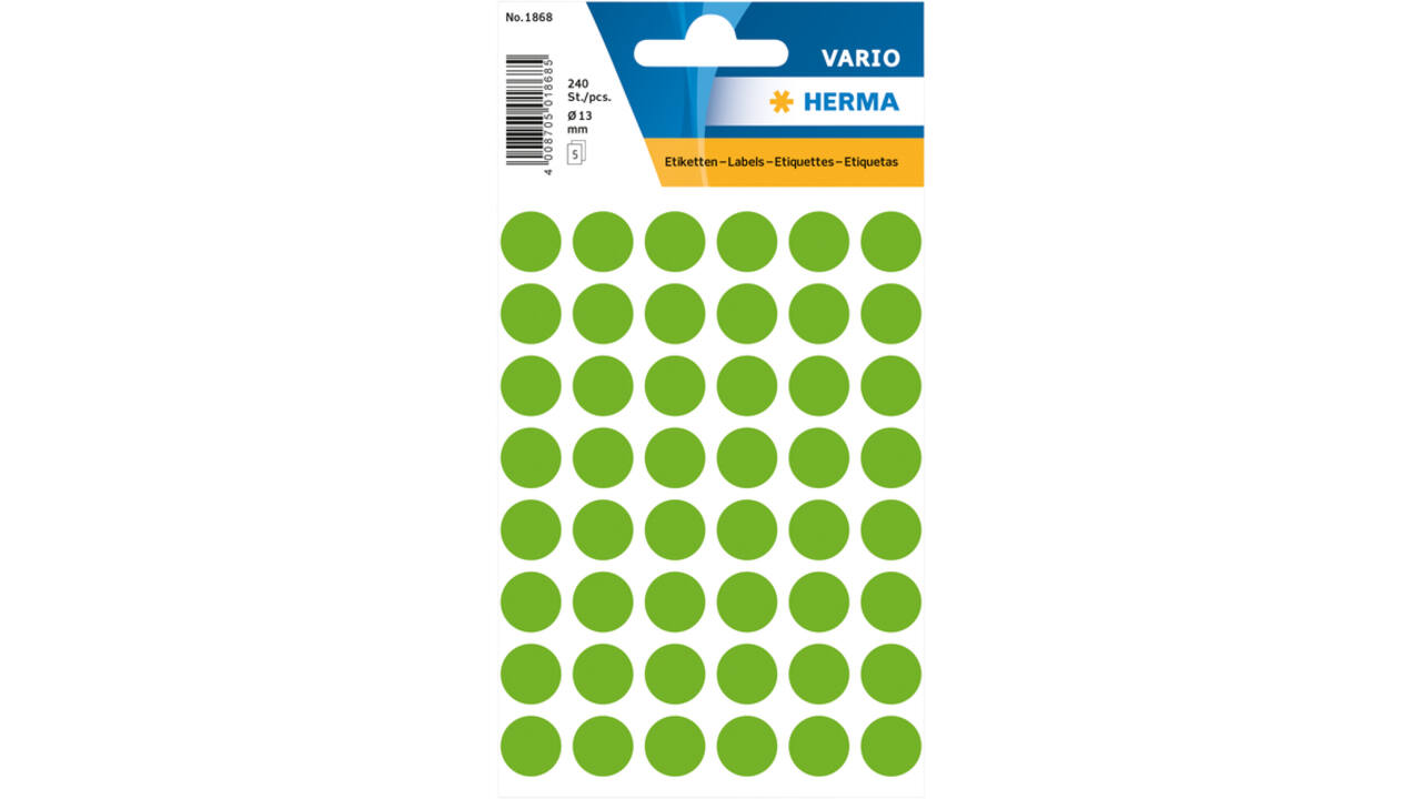 Etiket HERMA 1868 rond 12mm fluor groen 240stuks