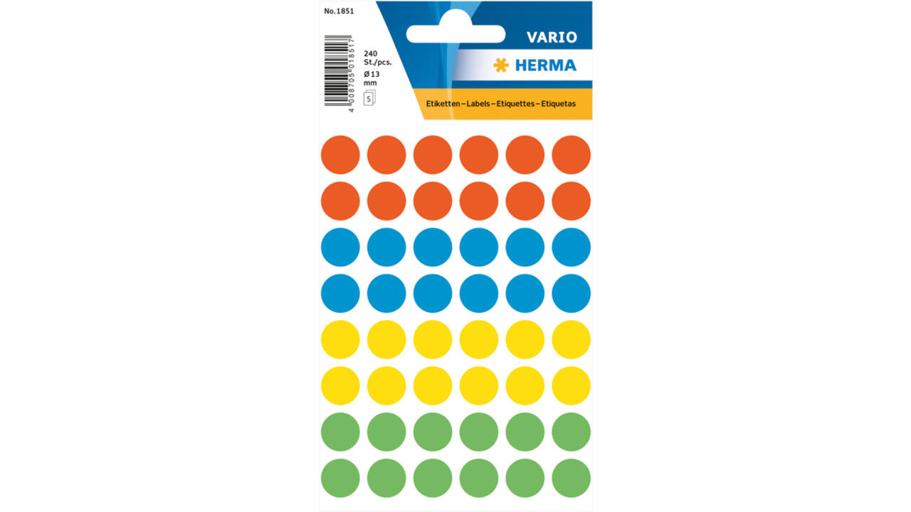 Etiket HERMA 1851 rond 12mm assorti 240stuks