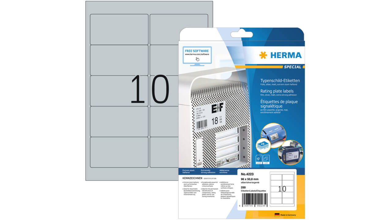 Etiket HERMA 4223 96x50.8mm folie zilver 250stuks