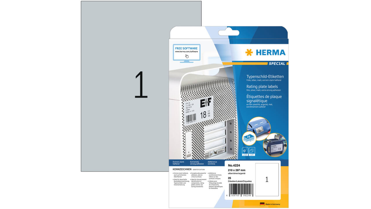 Etiket HERMA 4224 210x297mm weerbestendig zilver 25stuks