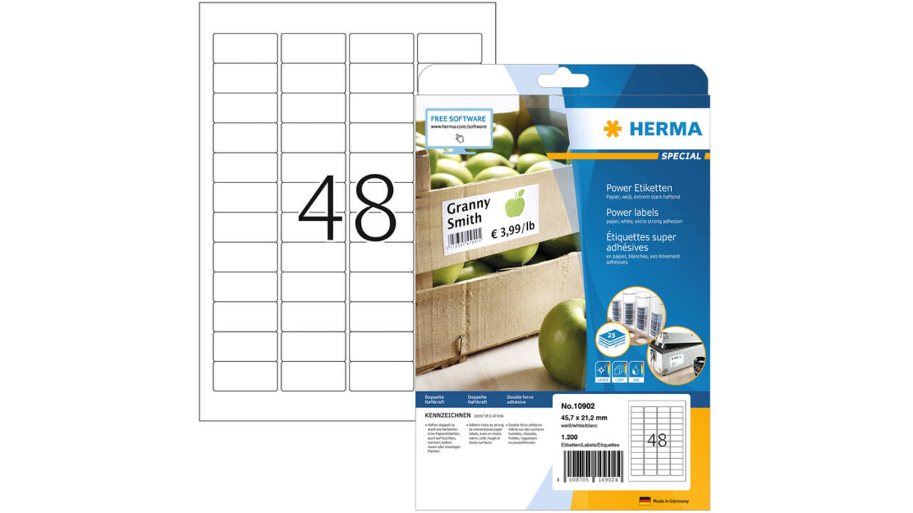 Etiket HERMA Power 10902 45.7x21.2mm wit 1200stuks