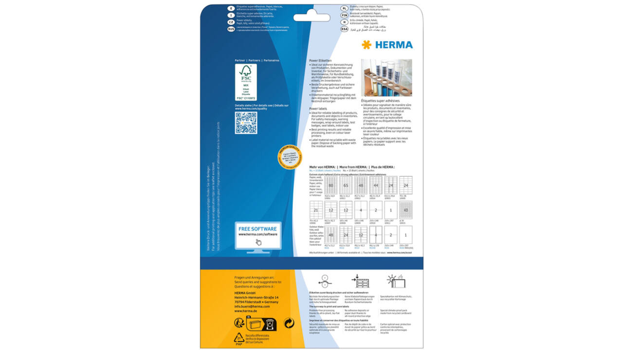 Etiket HERMA Power 10903 63.5x29.6mm wit 675stuks