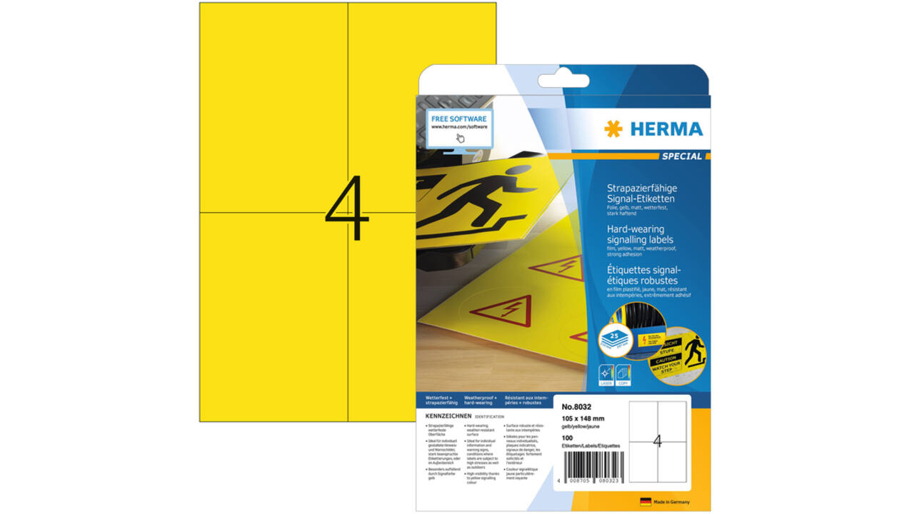 Etiket HERMA 8032 105x148mm weerbestendig geel 100stuks