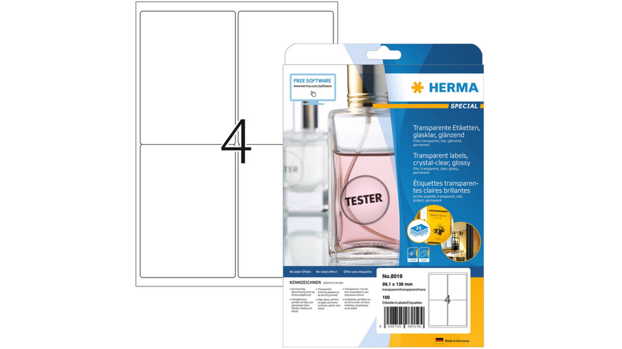 Etiket HERMA 8019 99.1x139mm transparant 100stuks