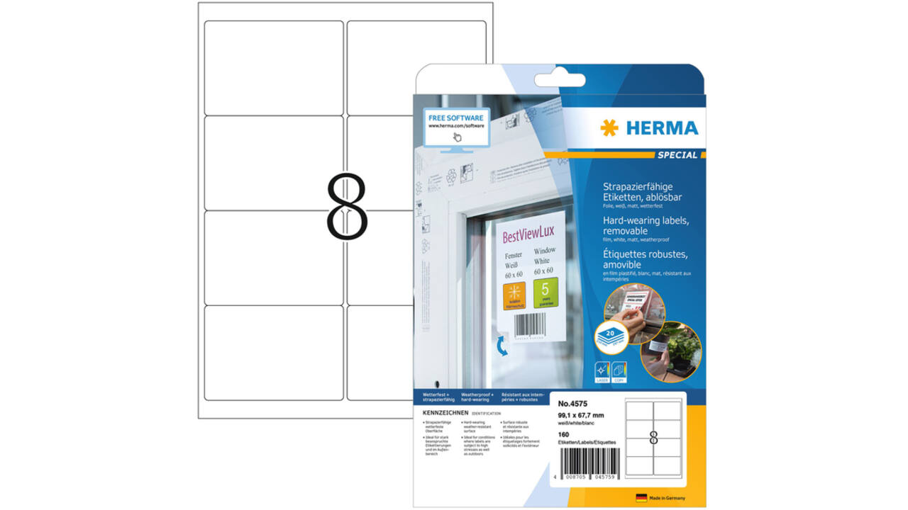 Etiket HERMA 4575 99.1x67.7mm folie wit 160stuks