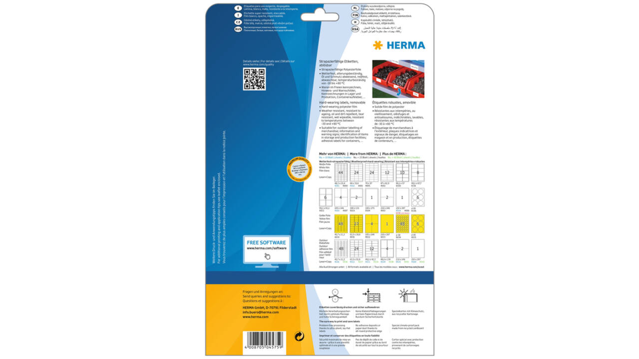 Etiket HERMA 4575 99.1x67.7mm folie wit 160stuks