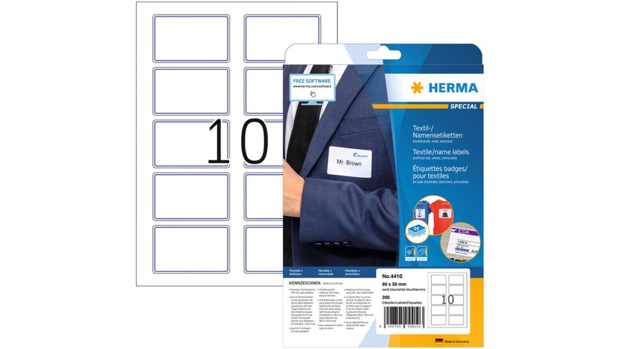 Naambadge etiket HERMA 4410 80X50mm wit blauw