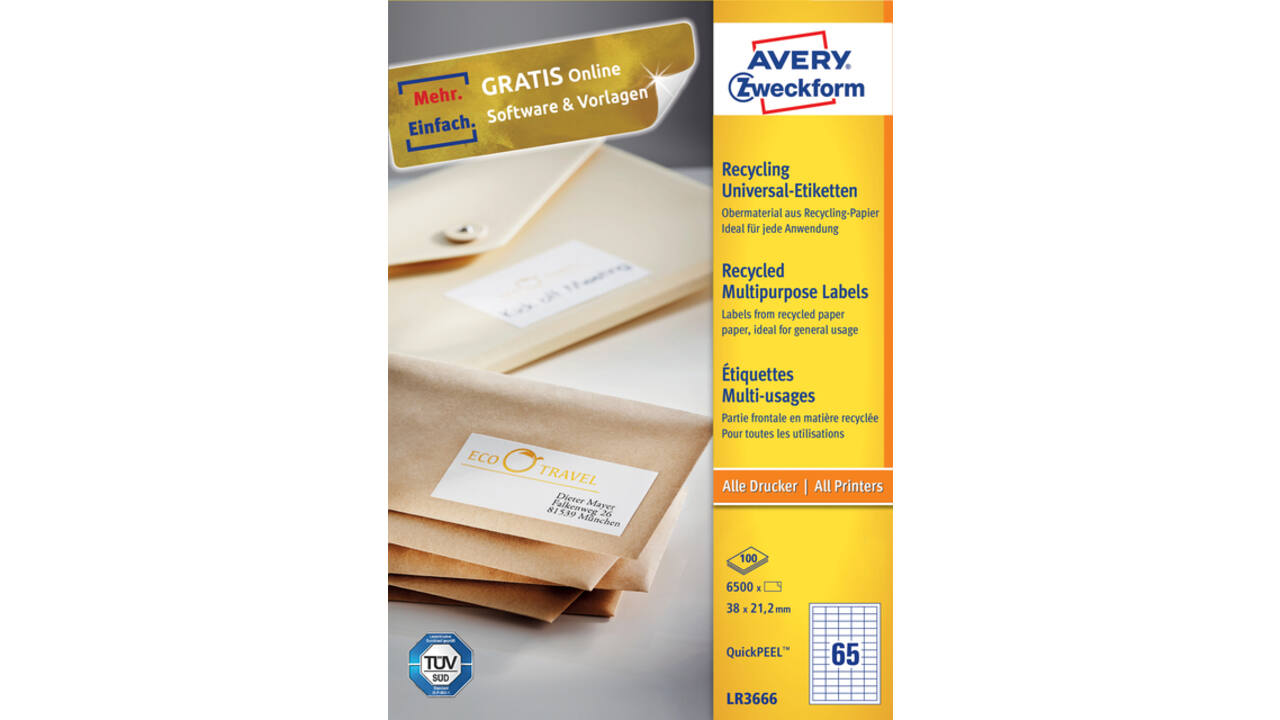 Etiket Avery Zweckform LR3666 38x21.2mm recycled wit 6500stuks