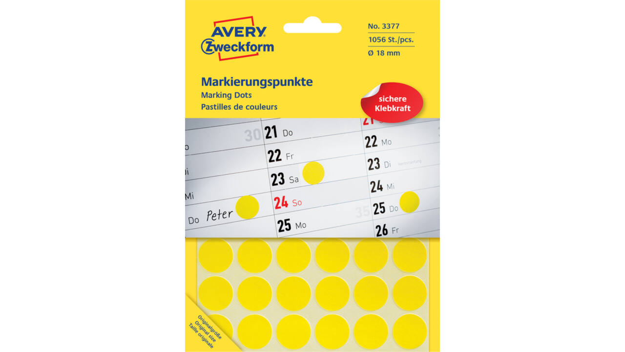 Etiket Avery Zweckform 3377 rond 18mm 1056stuks geel
