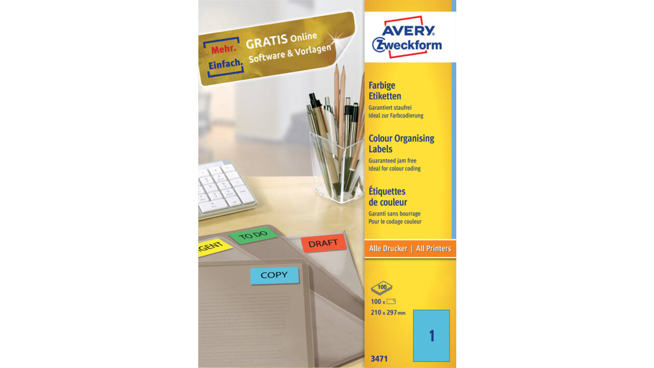 Etiket Avery Zweckform 3471 210x297mm A4 blauw 100stuks