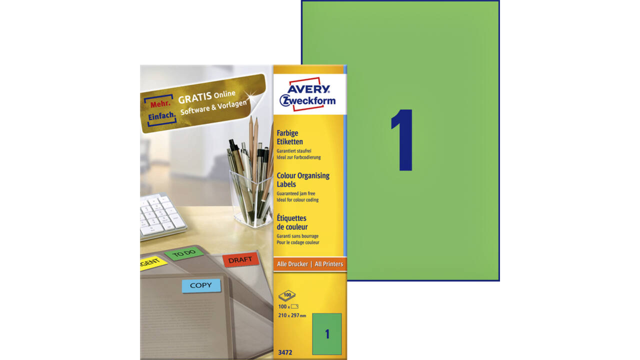 Etiket Avery Zweckform 3472 210x297mm A4 groen 100stuks