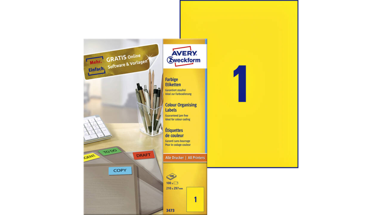 Etiket Avery Zweckform 3473 210x297mm A4 geel 100stuks