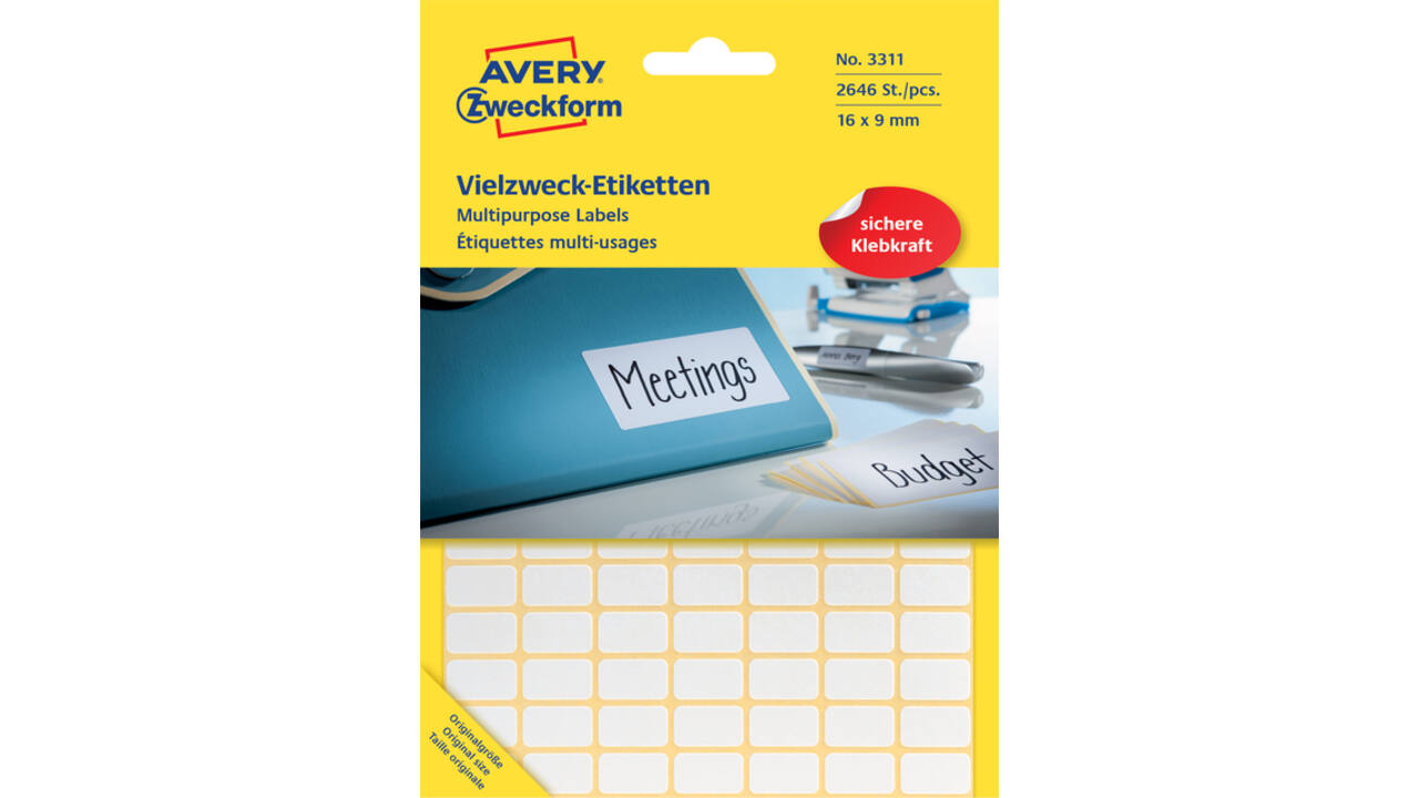 Etiket Avery Zweckform 3311 16x9mm wit 2646stuks