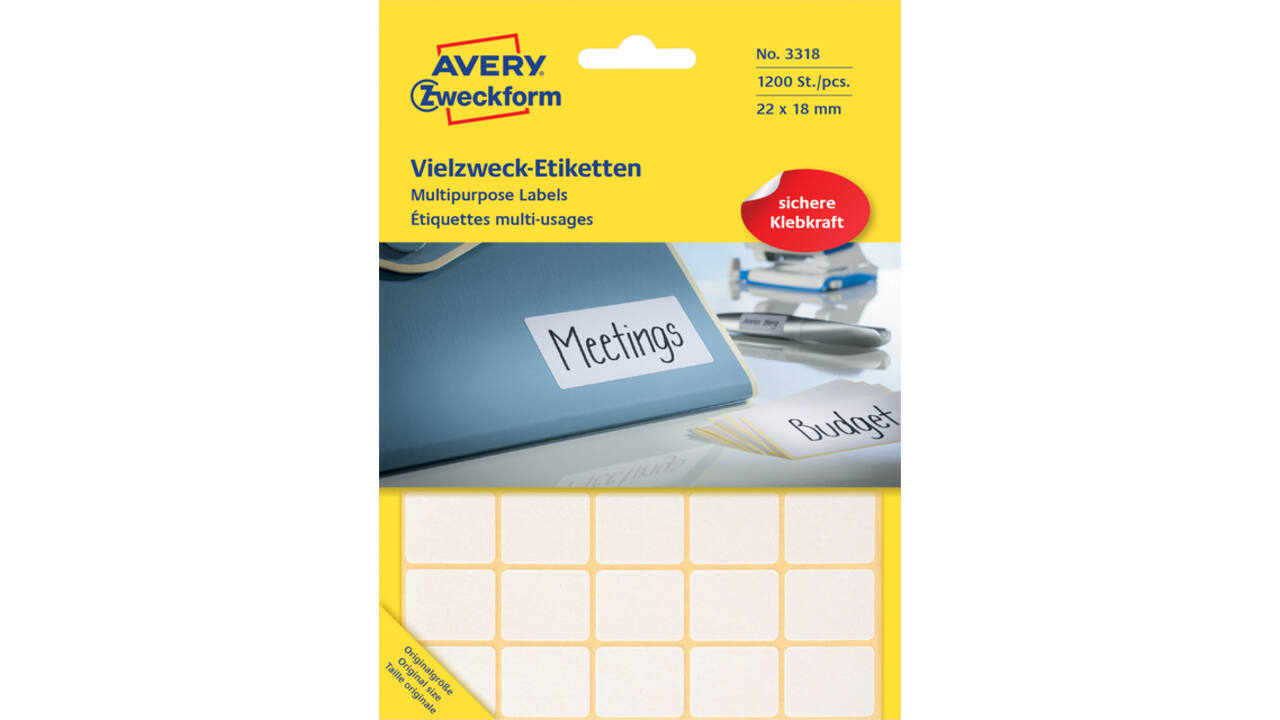 Etiket Avery Zweckform 3318 22x18mm wit 1200stuks