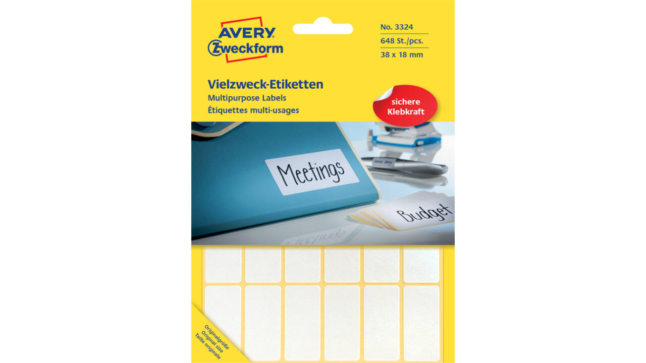 Etiket Avery Zweckform 3324 38x18mm wit 648stuks