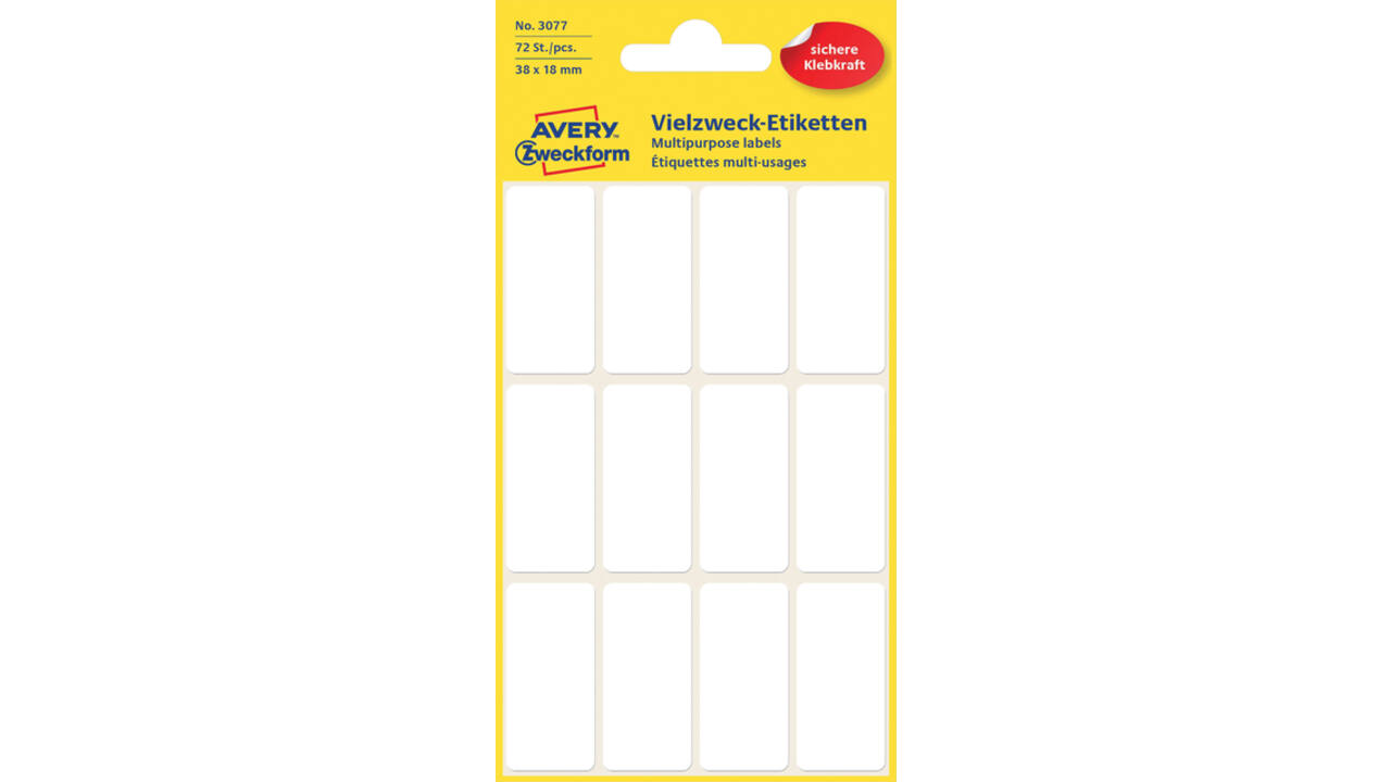 Etiket Avery Zweckform 3077 38x18mm wit 72stuks
