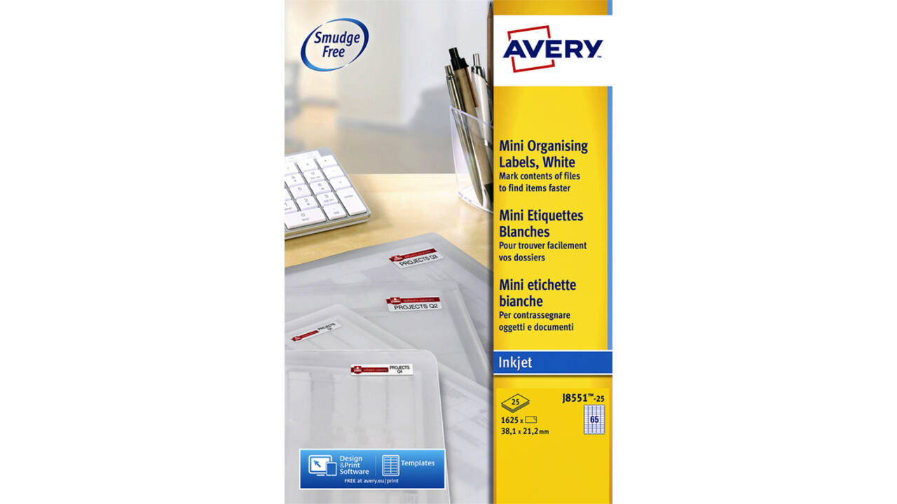 Etiket Avery J8551-25 38.1x21.2mm transparant 1625stuks