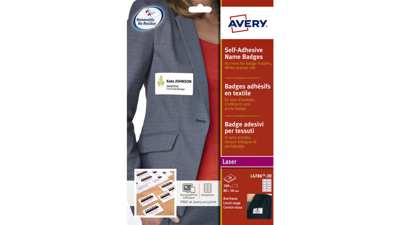 Naambadge etiket Avery L4786-20 80x50mm rood kader 200stuks