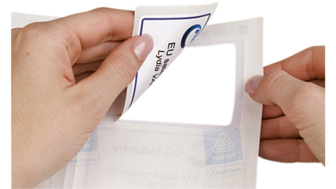 Naambadge etiket Avery L4787-20 80x50mm blauw kader 200stuks