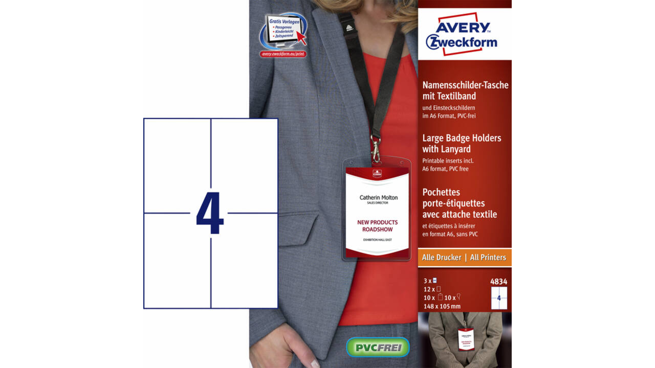 Badge Avery 4834 A6 hoes + insteekkaarten 10 stuks