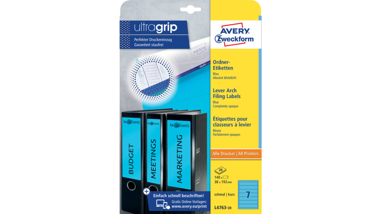 Rugetiket Avery Zweckform smal 38x192mm zelfklevend smal blauw
